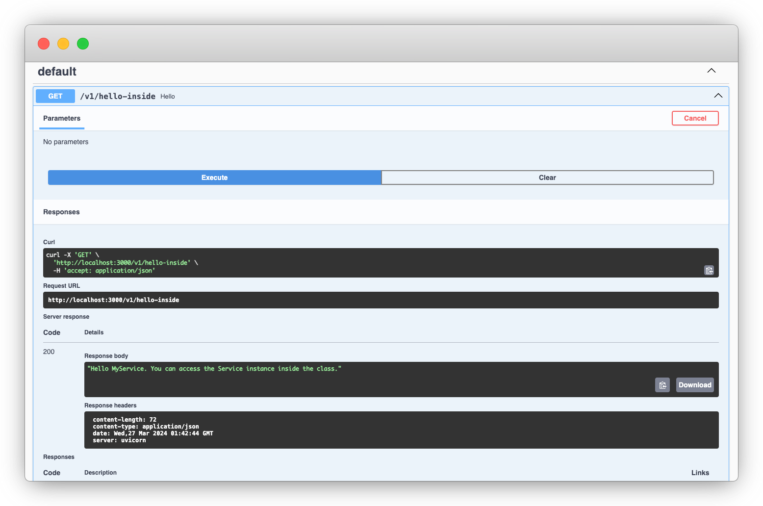 FastAPI route inside the BentoML Service class
